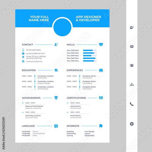 cv design template with glyph icons