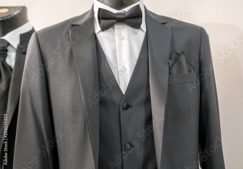 elegant groom black suit on a mannequin