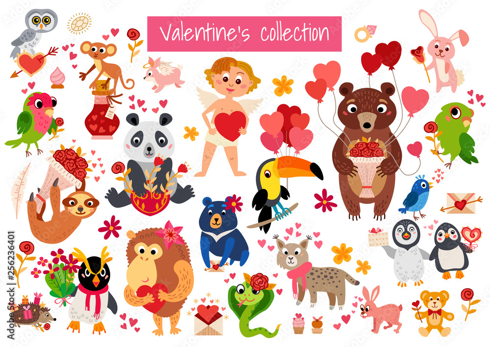 Obraz premium Big Valentine's Day set a cartoon characters
