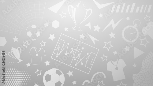 Background of football or soccer symbols in gray colors