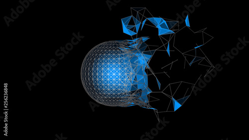Photography Blue sphere of particles disintegrate