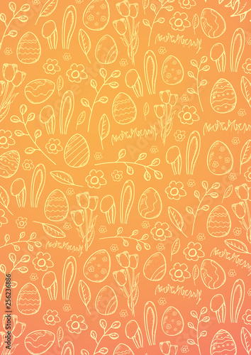 Easter background with Easter Eggs. Doodle hand draw background. Vector illustration.