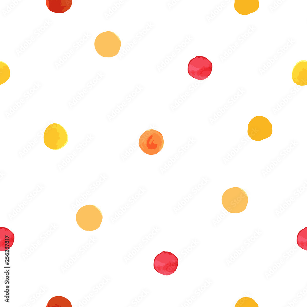 Seamless pattern. Multicolored circles in watercolor style on a white background.