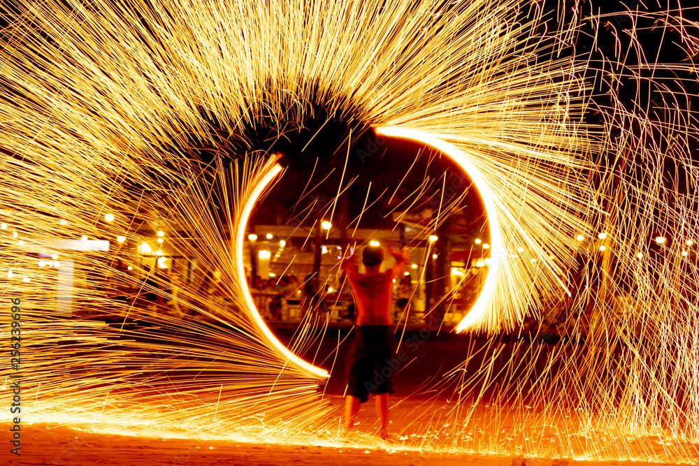 Fire dancers Swing fire dancing show fire show on the beach dance man