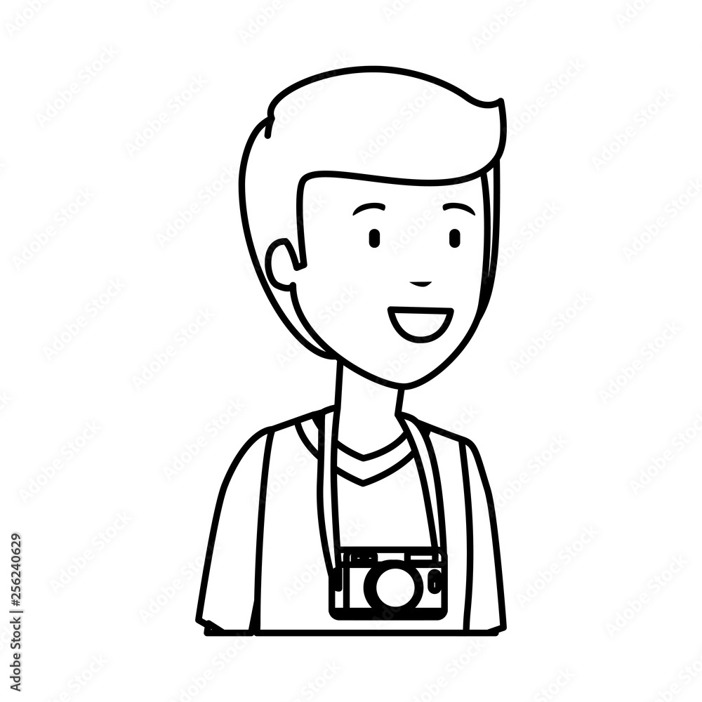 tourist man with camera photographic character tourist man with camera photographic character