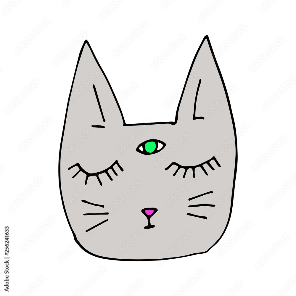 Cute esoteric space cat doodle hand-drawn vector Cute esoteric space cat doodle hand-drawn vector