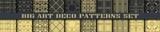 Art Deco Patterns set collection. Golden backgrounds. Fan scales ornaments. Geometric decorative digital papers. Vector line design. 1920-30s motifs. Luxury vintage illustration