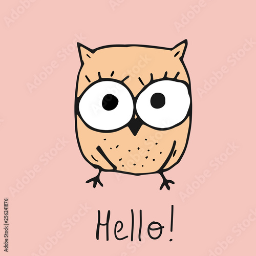 Cute owl doodle in the style. Cute children's print, card, postcard