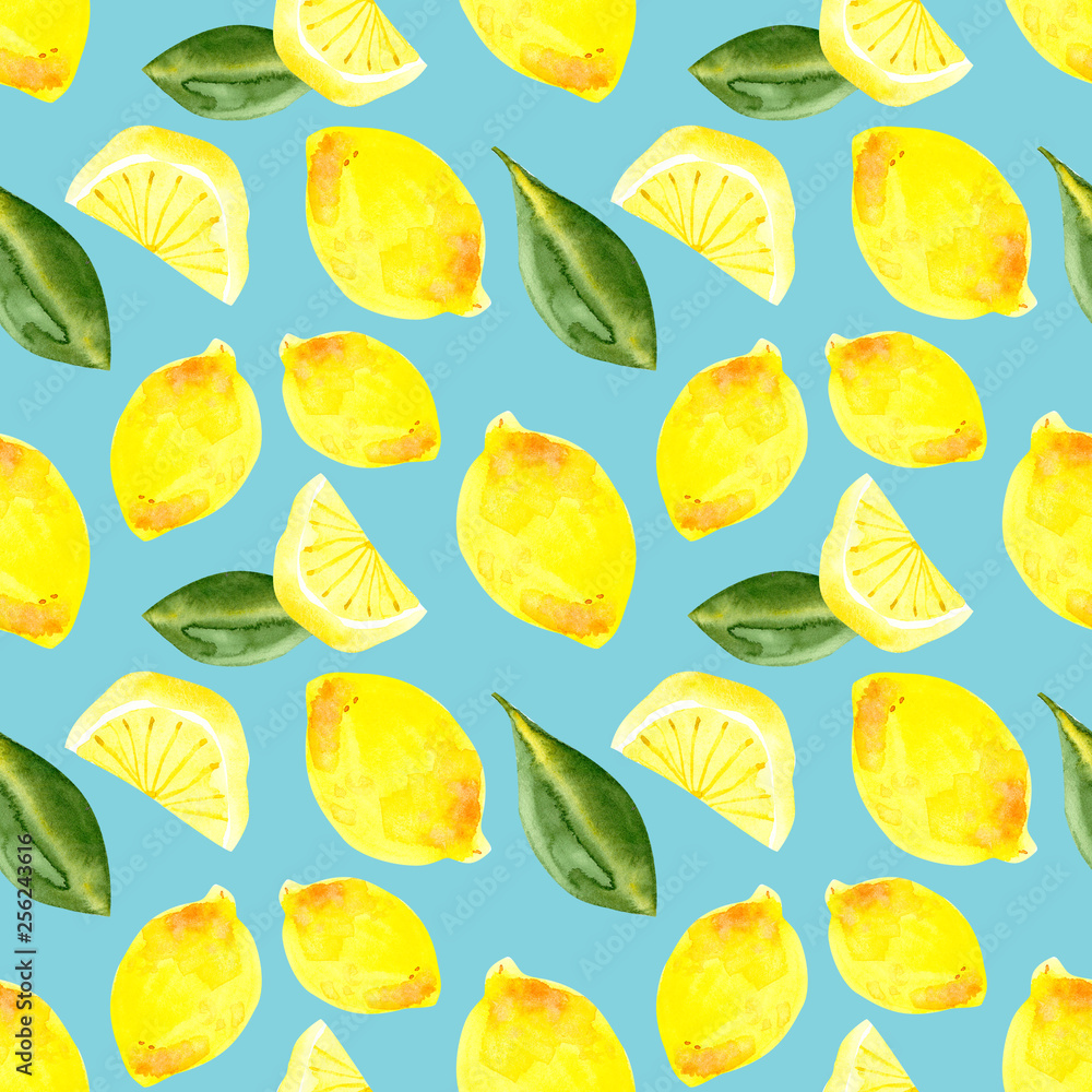Seamless citrus pattern.Hand drawn watercolor illustration with lemons.Template for print, textile,wallpaper cover and box design. Seamless citrus pattern.Hand drawn watercolor illustration with lemons.Template for print, textile,wallpaper cover and box design.