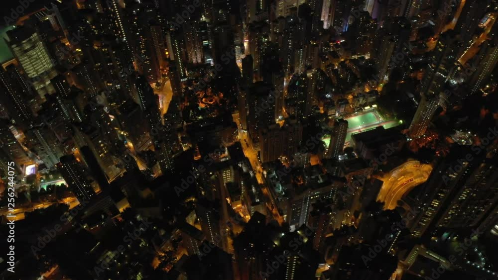 night time illuminated hong kong city traffic streets aerial topdown panorama 4k night time illuminated hong kong city traffic streets aerial topdown panorama 4k