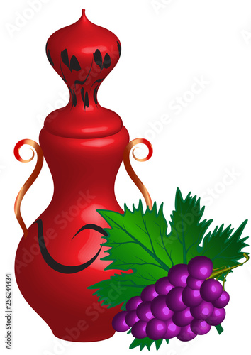 A colorful vessel for preserving grape flavored wine and other beverages, the vessel has a red color.