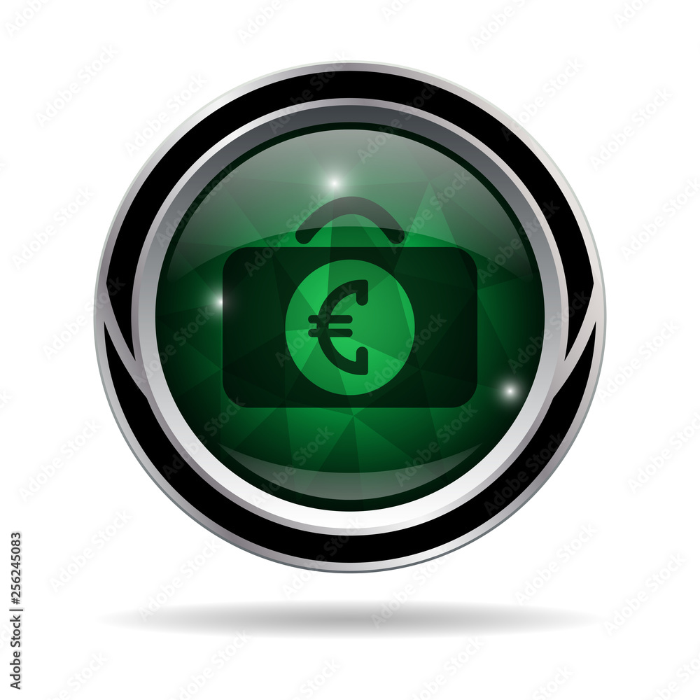 Euro icon. Round metallic green icon. Euro icon. Round metallic green icon.