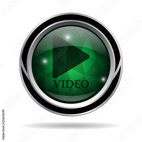video icon. Round metallic green icon.