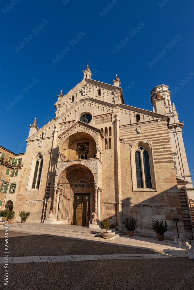Facade of the Verona Cathedral - Veneto Italy