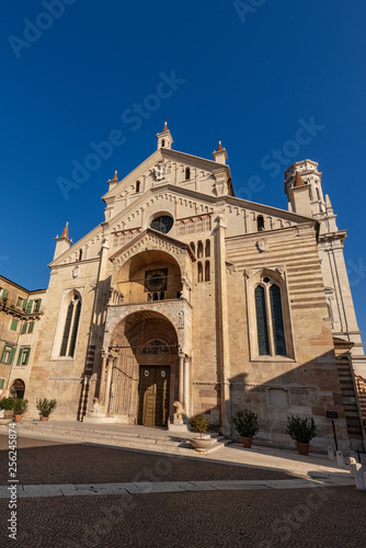 Facade of the Verona Cathedral - Veneto Italy
