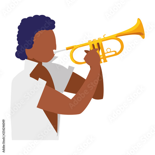 black tropical musician playing trumpet character