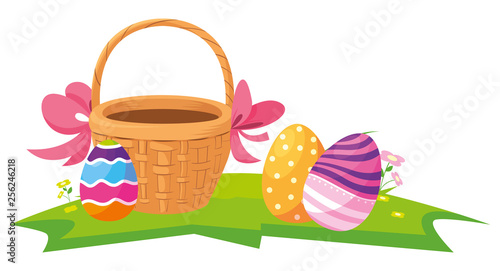 happy easter eggs painted in the basket