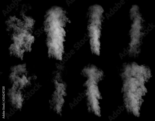 Valokuva Set of different clouds of smoke isolated on black background