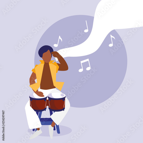 black tropical musician playing timbals character