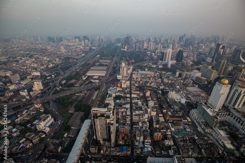 Bangkok city building metropolis with sunset