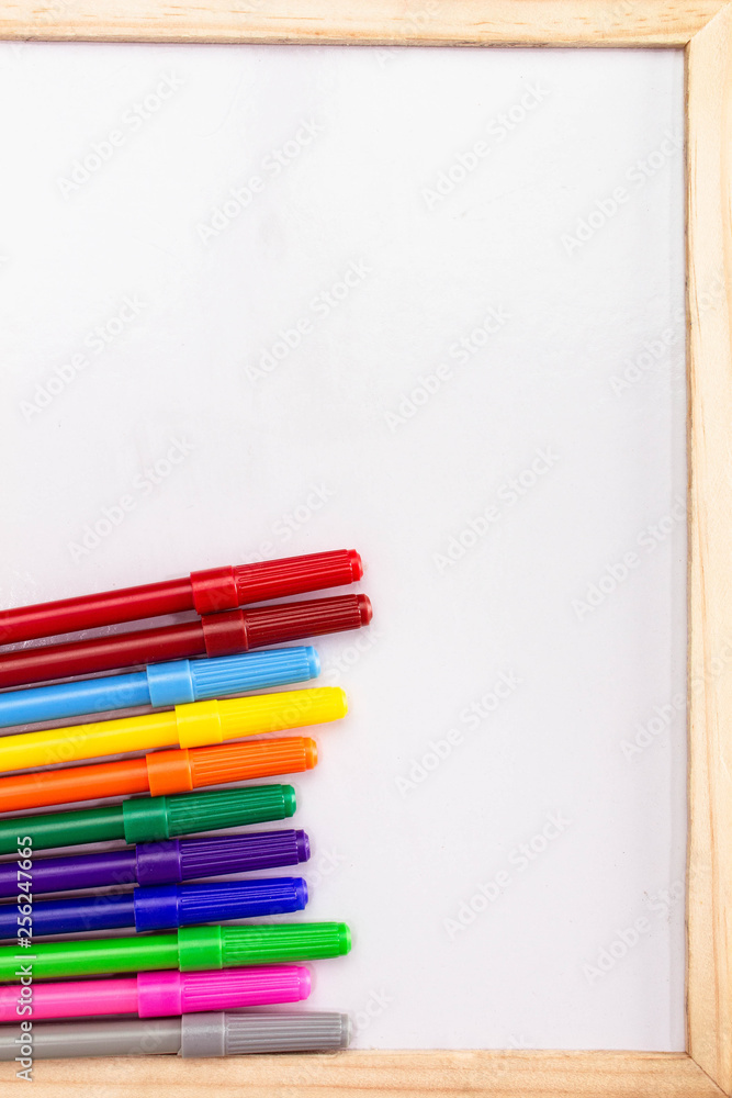 Obraz premium Blank whiteboard and Magic color row. Copy Placed or space for text.
