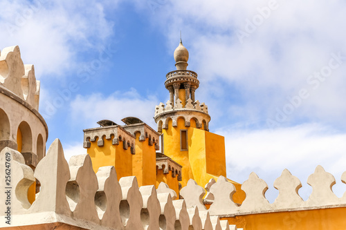 Yellow tower in Pena National Palace or Palacio Da Pena Sintra. UNESCO World Heritage Site