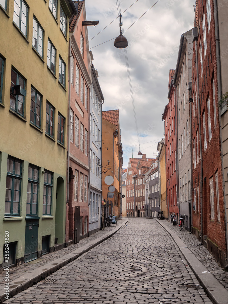 Copenhagen old cobbled streets, Denmark