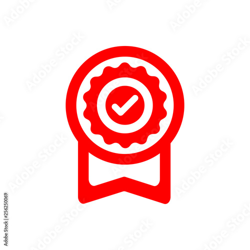 Badge, certificate, medal, quality, reward, Award Plaque, Award Ribbon. red color award icon