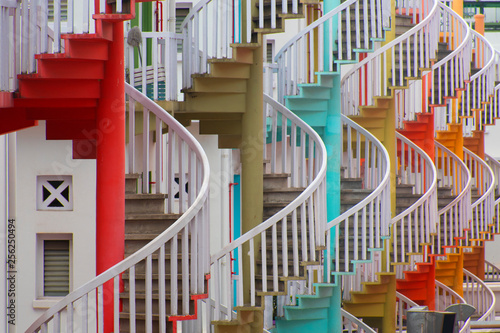 Photography Abstract architecture walkway staircase colourful in Bugis district in Singapore