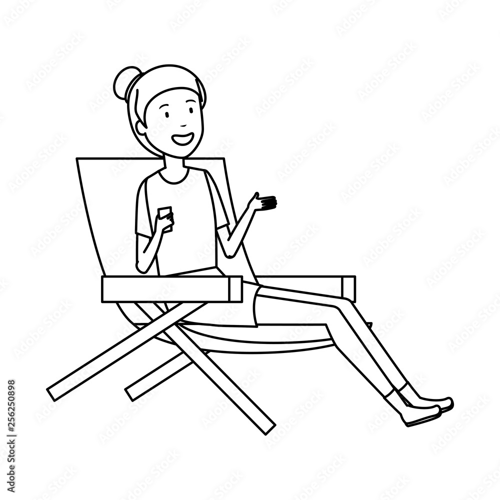 Fototapeta premium tourist woman relaxing in chair character