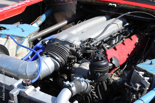 Powerful gasoline engine V8 of car for drift.