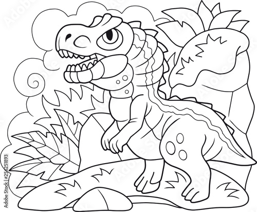 cartoon cute prehistoric dinosaur Allosaurus, coloring book, funny illustration