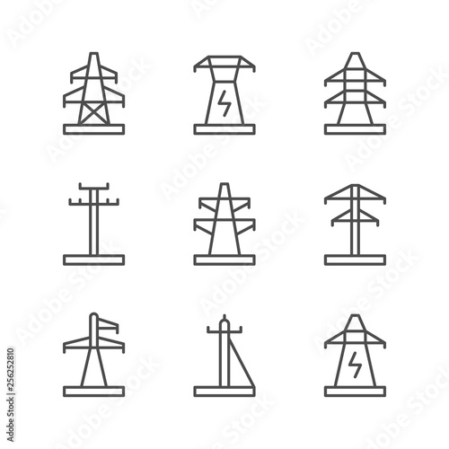 Set line icons of electrical pylon