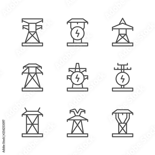 Set line icons of electrical pylon