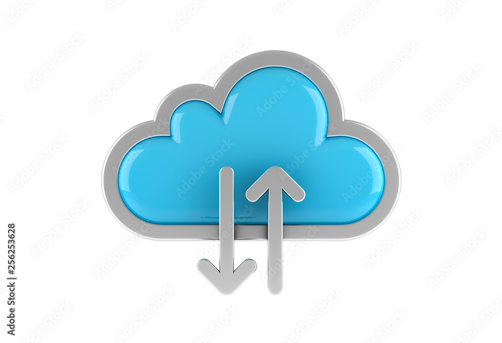 Cloud Computing internet Symbol concept with transfer icon on white background. 3D rendering. Cloud Computing internet Symbol concept with transfer icon on white background. 3D rendering.