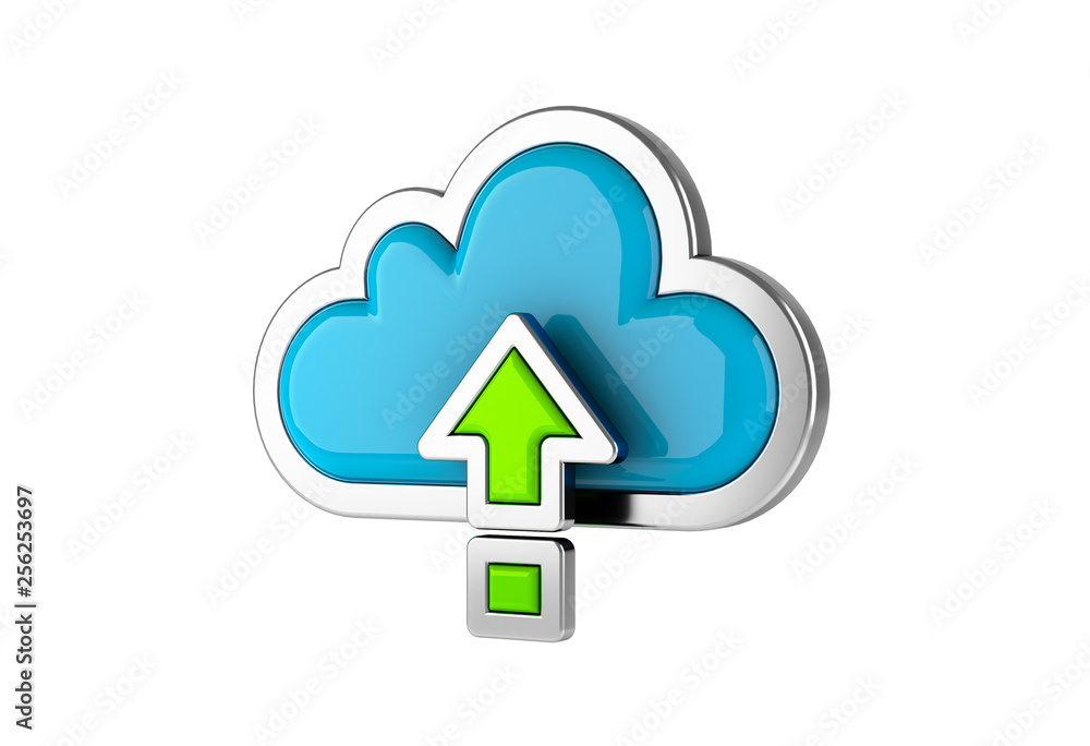 Cloud Computing internet Symbol concept with upload icon on white background. 3D rendering. Cloud Computing internet Symbol concept with upload icon on white background. 3D rendering.