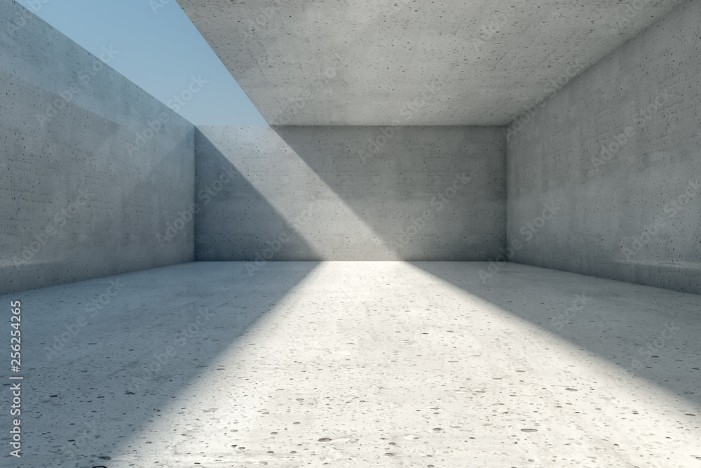 Abstract empty concrete room background with open ceiling and wall, 3d illustration. Abstract empty concrete room background with open ceiling and wall, 3d illustration.