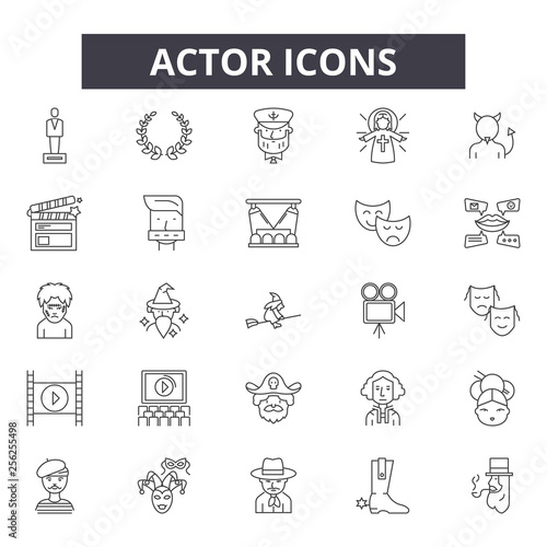Actor line icons. Editable stroke. Concept illustrations: drama, performance, show, theater etc. Actor  outline icons