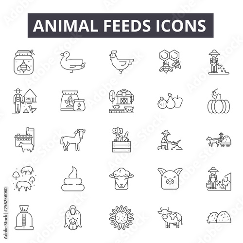Animal feeds line icons for web and mobile. Editable stroke signs. Animal feeds  outline concept illustrations