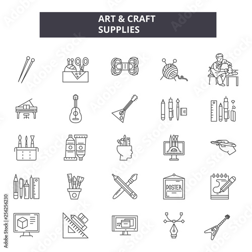Art & craft supplies line icons for web and mobile. Editable stroke signs. Art & craft supplies  outline concept illustrations
