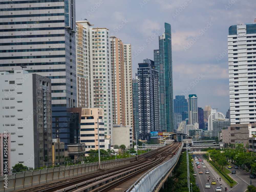 Modern city building with railway of train in Bangkok Modern city building with railway of train in Bangkok