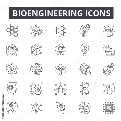 Bioengineering line icons for web and mobile. Editable stroke signs. Bioengineering  outline concept illustrations