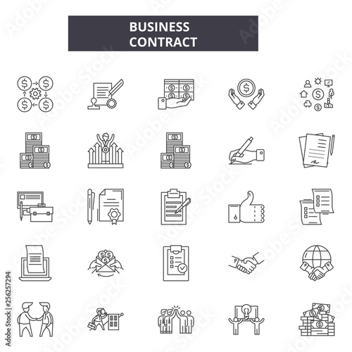 Business contract line icons for web and mobile. Editable stroke signs. Business contract  outline concept illustrations