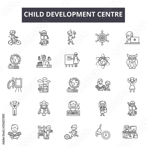 Child development centre line icons for web and mobile. Editable stroke signs. Child development centre  outline concept illustrations