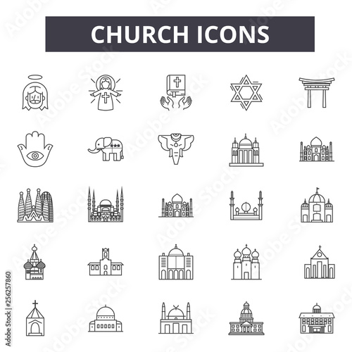 Church line icons for web and mobile. Editable stroke signs. Church  outline concept illustrations