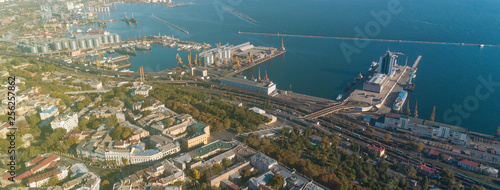 Aerial view panorama of Odessa with port and sea  Ukraine