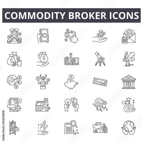 Commodity broker line icons for web and mobile. Editable stroke signs. Commodity broker  outline concept illustrations