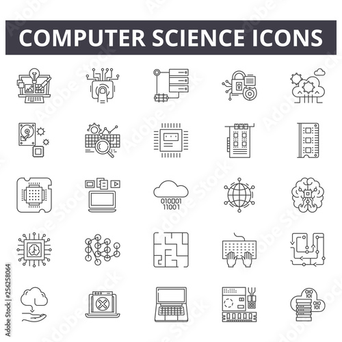 Computer science line icons for web and mobile. Editable stroke signs. Computer science  outline concept illustrations