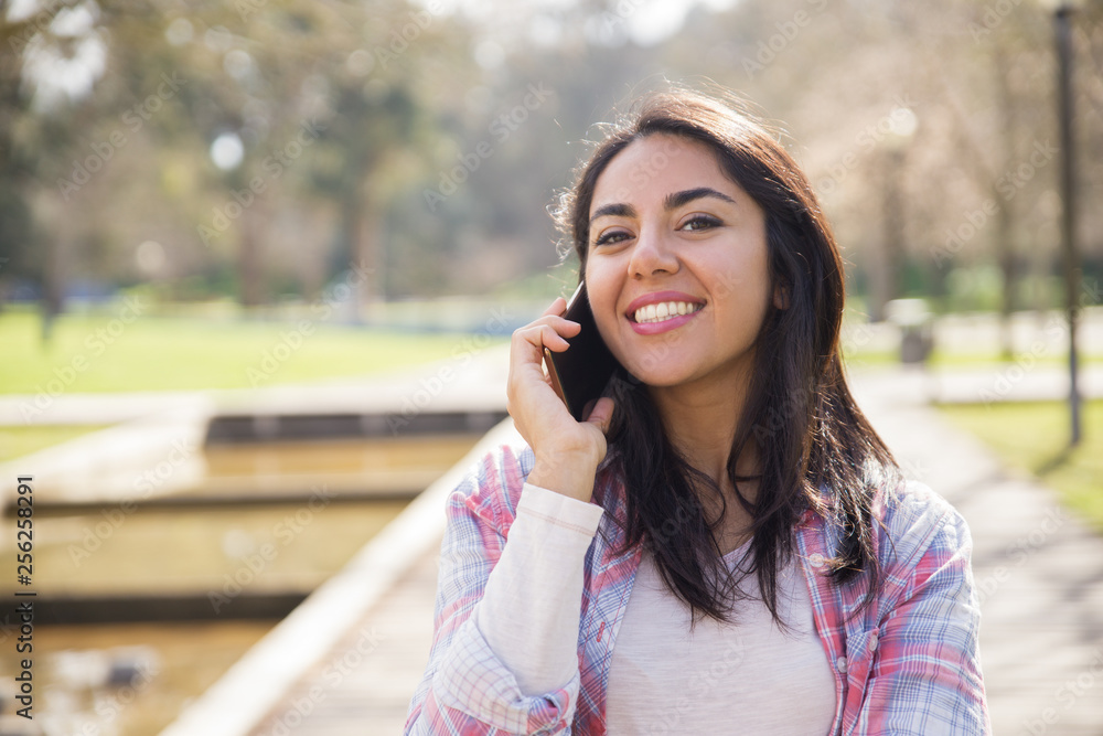 Positive smiling girl getting good news Positive smiling girl getting good news