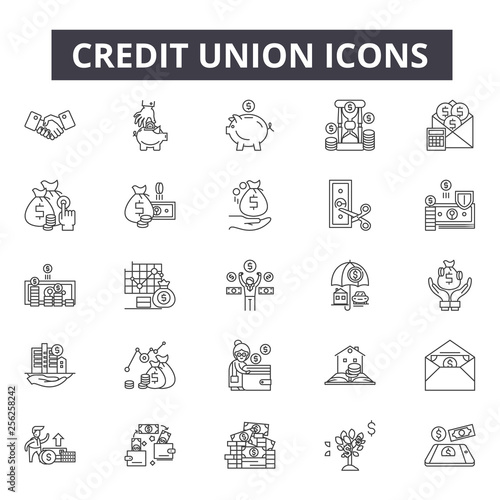 Credit union line icons for web and mobile. Editable stroke signs. Credit union  outline concept illustrations